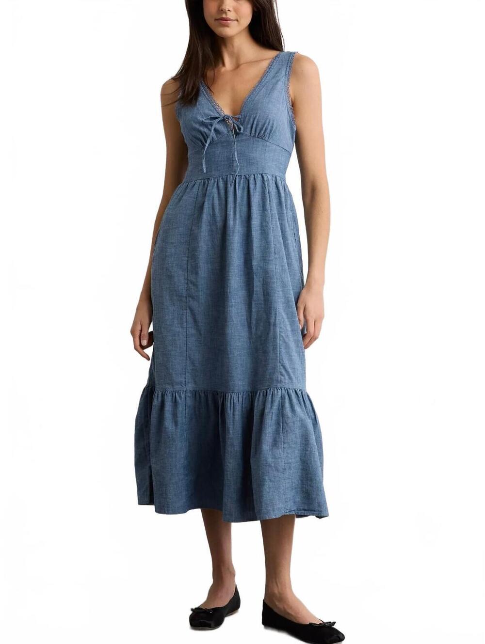 AE Tie-Front Midi Dress American Eagle NWT Medium Wash XS